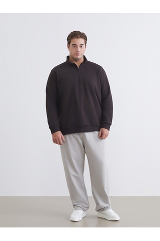 Lcwaıkıkı Classic Kahverengi Büyük Beden Dik Yaka Erkek Sweatshirt