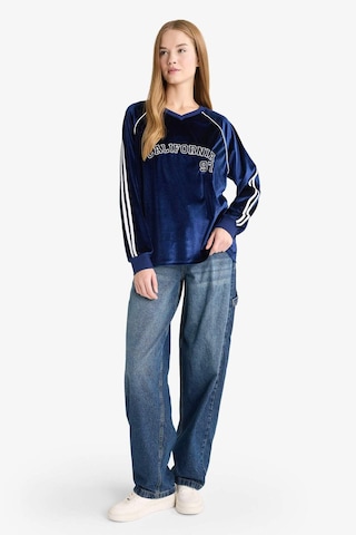 Defacto Oversize Geniş Kalıp V Yaka Baskılı Kadife Sweatshirt G3728ax25wnnv58 Lacivert-nv58