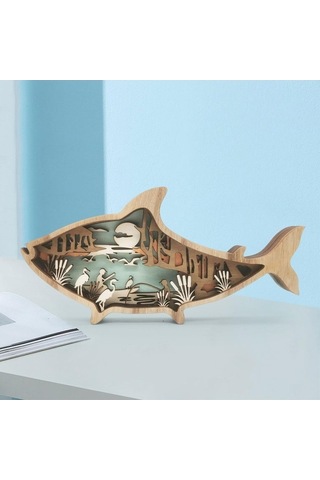 Opulentliving Ahşap Deniz Hayvanları Figür Süsü, Masaüstü, 23,2x11,4x2,5cm, Ev Dekoru 23,2x11,4x2,5cm