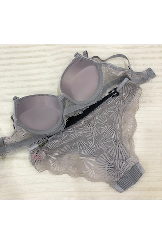 Umt Underwear Umt Kadın Dolgulu B Cup Balenli Telli Sütyen Takımı Gri