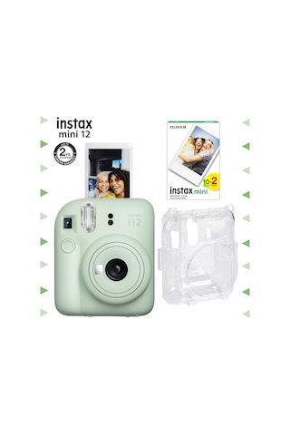 Fujifilm Instax Mini 12 Fotoğraf Makinesi + 20'li Film + Şeffaf Kılıf Seti Yeşil
