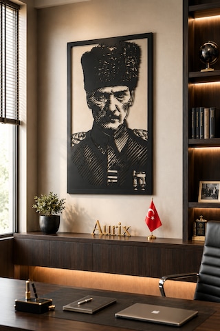 Mustafa Kemal Atatürk Portresi Metal Duvar Tablosu 44x69cm Modern Dekoratif Duvar Tablosu