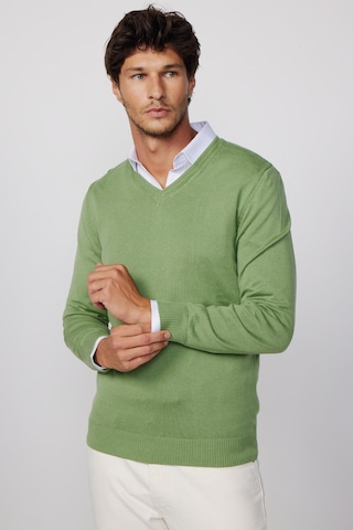 Tudors Slim Fit V Yaka Pamuklu Yeşil Erkek Kazak-28335-yeşil Yeşil