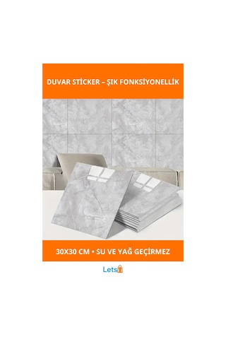 Gri Mermer Desen Su Geçirmez Kendinden Yapışkanlı Duvar Sticker 30x30 Cm Çok Renkli
