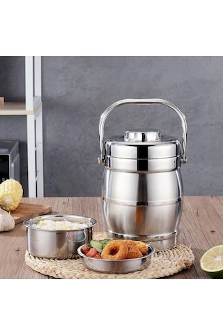 Novahub Çift Katmanlı Vakum Kutu, 2.4l Piknik Tencere, Paslanmaz Çelik, Isı Yalıtım, Gümüş Renk Gümüş