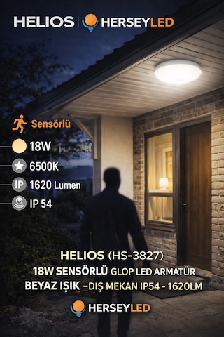 Helıos Hs-5880 18w Sensörlü Glop Led Armatür Beyaz Işık -dış Mekan Ip54 - 1620lm Rastlamak