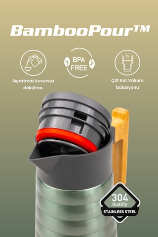 Cooker Bamboopour 2 Litre Paslanmaz Çelik Bambu Saplı Termos Ckr2097 Turkuaz