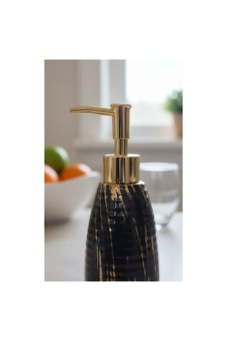 Porselen Siyah Altın Detaylı Sıvı Sabunluk Şık Mutfak Ve Banyo Aksesuarı Siyah - 777968820 Siyah