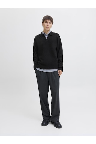 Jack&jones Erkek Relaxed Fit V Yırtmaçlı Yaka Triko Kazak - Soho - 12279214 Siyah