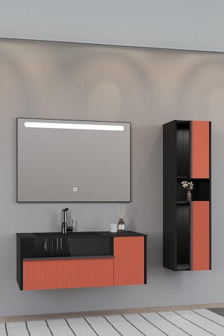 Sable 100 Cm Siyah Lavabolu Banyo Dolabı - Siyah Kiremit (boy Dolap Dahil) Kiremit - Siyah