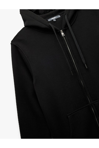 Koton Uzun Kollu Şardonlu Fermuarlı Kanguru Cepli Sweatshirt Siyah 6wam70018mk Siyah