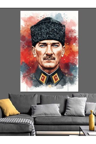 Karizma Tablo Kalpaklı Atatürk Portre Dekoratif Kanvas - Mdf Ahşap Tablo