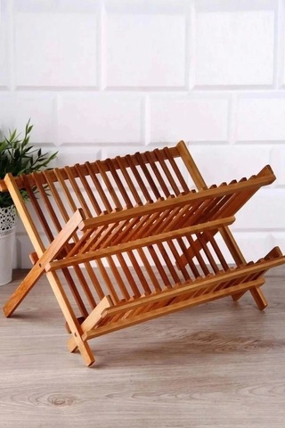 %100 Bambu Katlanabilir Tabaklık Bulaşıklık Büyük Boy Ergonomik Tasarım Çok Renkli