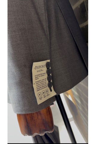 Dupont Classics Erkek Slim Fit 6 Drop Sivri Yaka Yelekli Poliviskon Çift Yırtmaç Takım Elbise Gri