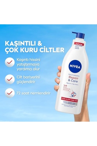 Nıvea Yoğun Nemlendirici Repair & Care Vücut Losyonu 400ml, 72 Saat Nemlendirime, Kaşıntılı Ve Hassas Ciltlere Özel, Onarıcı, Gliserin,pro Vitamin B5,niasinamid,kuru Ciltler