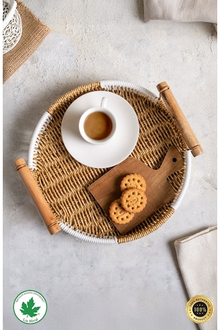 Yuvarlak Hasır Tepsi - Çift Renkli - 25 Cm Kahverengi