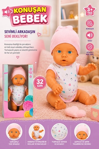 Konuşan Bebek 32 Cm Oyuncak Bebek Sesli Bebek Kız Çocuk Oyuncağı Uyku Arkadaşı