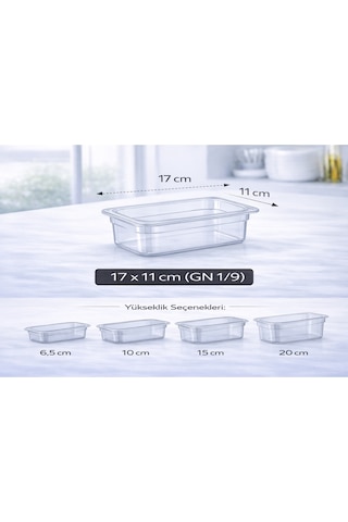 1/9 Gn Şeffaf Polikarbon Gastronom Küvet 17x11 Cm 6.5 Cm Derinlik