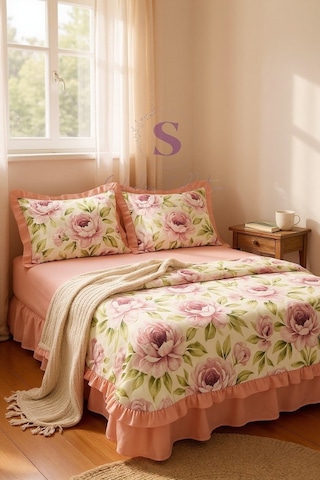 Romantik % 100 Pamuk Fırfır İplik Boyalı Çift Kişilik Nevresim Takımı,modern Çizgili Nevresım Seti Çok Renkli