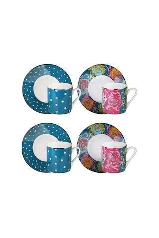 Lucky Art Estelle Bone 4'lü Kahve Fincanı Seti Çok Renkli