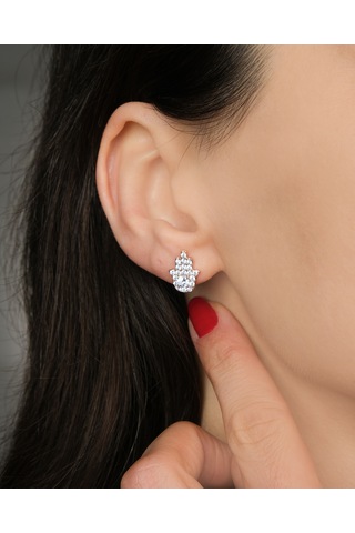 Lekka Design Kadın Kararmaz Çelik Lüks Zirkon Taşlı Fatma Ana Eli Küpe