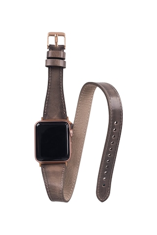 Apple Uyumlu Watch Deri Kordon 42-44-45mm Slim Dt V23ef Gri