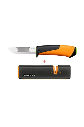 Fiskars 156018-1023619 Bileyicili Ağır Iş Bıçağı + 120740-1000601 Balta Ve Bıçak Bileyici