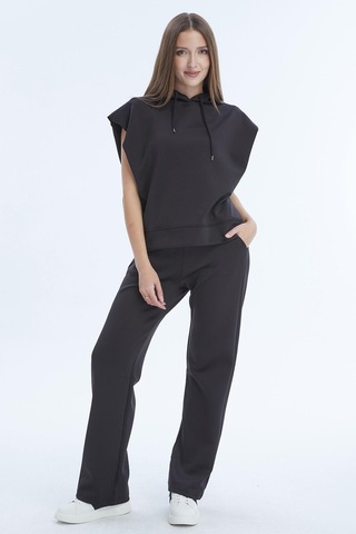 Selectmoda Kadın Kapüşonlu Kolsuz Cepli Bol Paça İkili Takım Siyah
