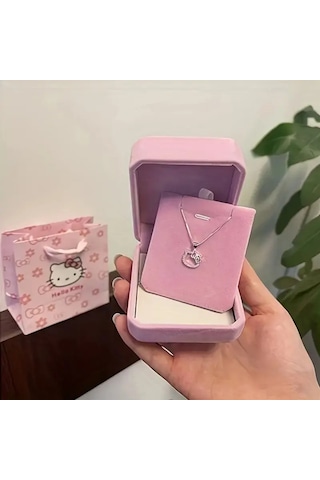 9059265194727 - Hello Kitty Figür Gümüş Renk Bijuteri Kolye Zarif Ve Şık Tasarım Kadın & Çocuklara Özel Hediye Gümüş