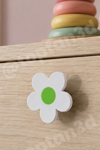 8 Adet - Yeşil Papatya Dolap Kulpu - Çocuk Odası Kulp, Papatya Kulp - 5 Cm - Kulp Vidası Dahildir Sarı