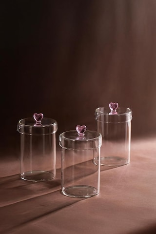Tr Hearts 3lü 950 Ml Borosilikat Cam Kavanoz Seti Saklama Kabı Takımı 10x15 Cm Şeffaf