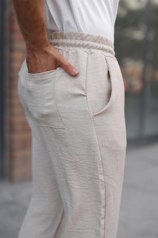 Veraura Lifestyle Erkek Beli Lastikli Pera Keten Pantolon Bej