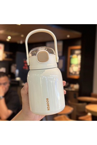 Jian Fan Paslanmazçelik Termos Bardak Saman Büyük Göbek Fincan Beyaz Beyaz