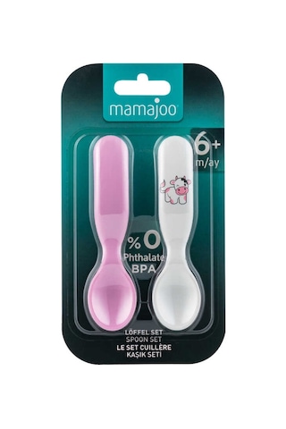 Mamajoo Ergonomik Beslenme Kaşık Seti Pembe & İnek, 6 Ay+ İkili