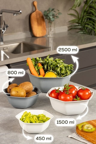 Vienev 4lü Altıgen Kase Seti Beyaz-antrasit