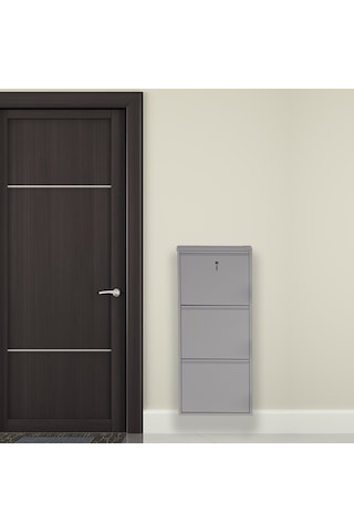 Kilitli 3'lü Metal Ayakkabılık - Gri