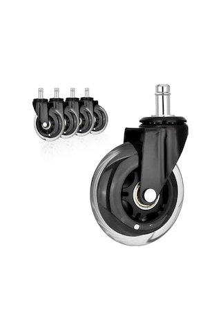 S-wheels Motion Silikon Oyuncu Koltuğu Tekeri 64mm Ofis Koltuk Tekeri Ultra Sessiz Sandalye Tekeri Siyah - Beyaz