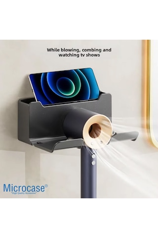Microcase Dayanıklı Abs Plastik Saç Kurutma Makinası Ve Banyo Malzemeleri İçin Düzenleyici Askılık Stand - Al5054 Siyah