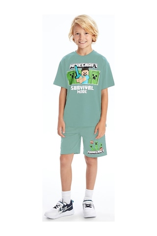 Erkek Çocuk Minecraft Şortlu Takım Mint Mint Yeşili