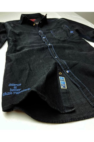 Slim Fit Saf Pamuk Denim Kumaş Kot Gömlek--koyulacivert--- Renkli