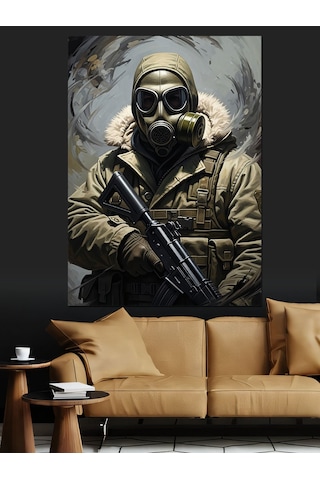 Karda Duran Asker Maskeli Dekoratif Kanvas - Mdf Ahşap Tablo