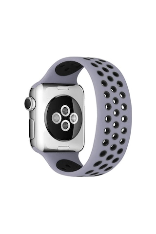 Apple Watch 38mm Uyumlu Ayarlı Delikli Silikon Kordon - Gri-siyah