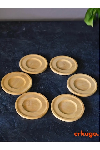 6 Adet Yuvarlak Bambu Altlık, Bardak Altlığı, Fincan Tabağı, Çay Tabağı Bambu