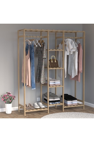 Ahşap Gardırop, Masif Ahşap Dolap, Açık Dolap, Ahşap Açık Gardırop 150x40x180 Ahşap