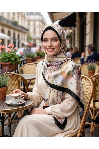 Moda Nuda Desenli Bambu Kraş Şal Siyah Çiçekli - Mira İpek