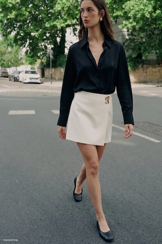 Sateen Şort Etek - Ekru-137791