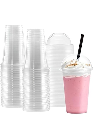 14 Oz Şeffaf Pet Bardak 400 Ml 50 Adet - Kapak Dahil - Soğuk Kahve, Bubble Tea, Smoothie, Milkshake, Meyve Suyu Ve Meşrubat Için Dayanıklı Plastik Bardak