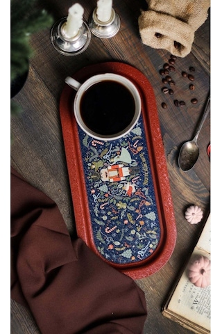 Desenli Baton Metal Tepsi Kahverengi