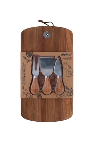 Alpina Alp112 Peynir Tahtası Ve Bıçak Seti 4 Parça 32x17,5 Cm Açık Bej