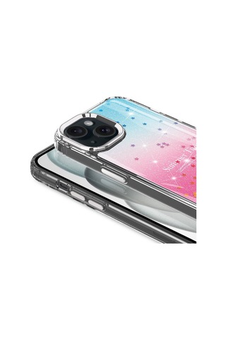 Zeyline Apple Uyumlu iPhone 15 Plus Simli Desenli Parlak Zore Task Kapak-pembe